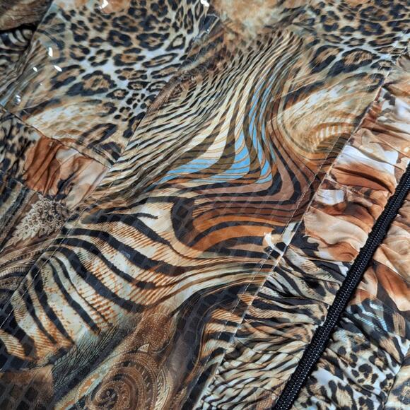 Vtg Y2K Erin London Beige Abstract Animal Print Clear Sequin Zip Up Jacket P XL - Picture 3 of 5